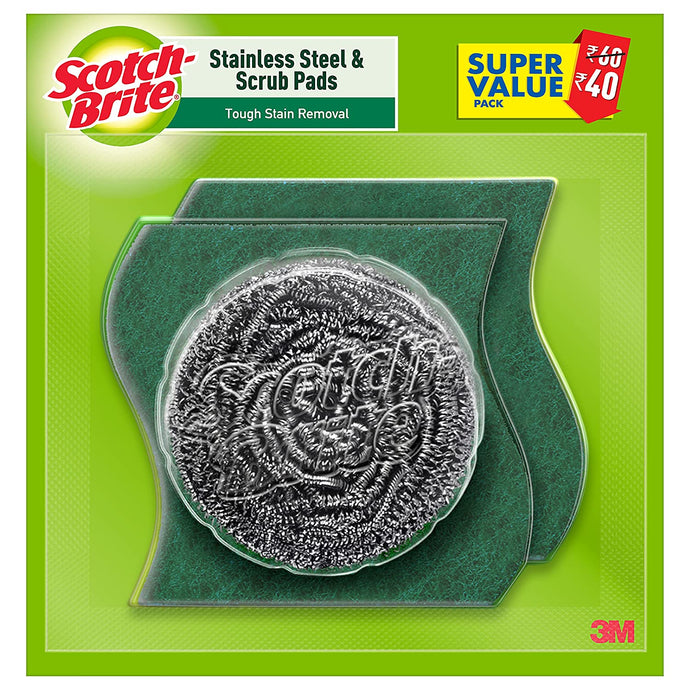 Scrubber Scotch Brite Stainless Steel  with Dish Scrub Pad